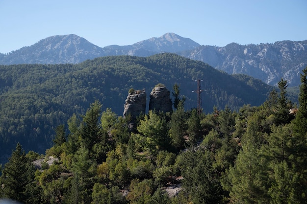 Hermosas vistas de la naturaleza montañosa Montañas bosques cielo azul La belleza de la naturaleza