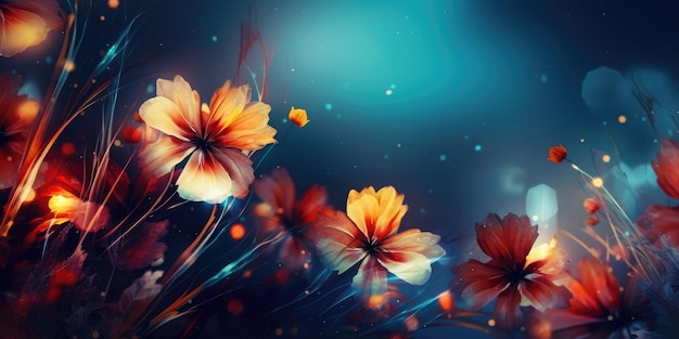 Hermoso abstracto rojo amarillo azul noche foto diseño floral fondo banner generativo ai AIG32