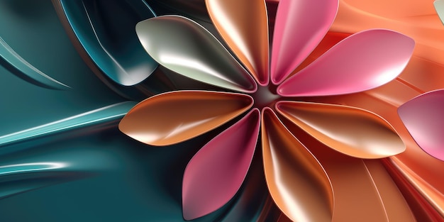 Hermoso abstracto verde azulado rosa naranja brillante metálico diseño floral fondo generativo ai AIG32