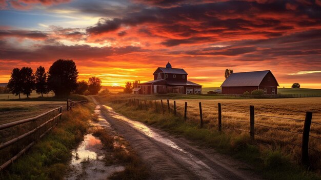 Hermoso amanecer en la granja IA generativa