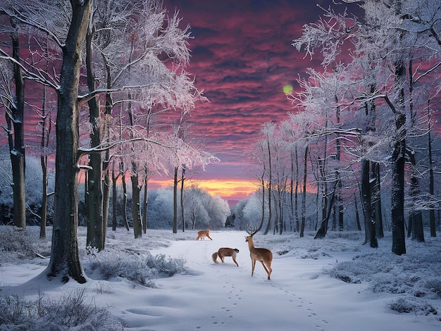 hermoso amanecer de invierno en el bosque de haya