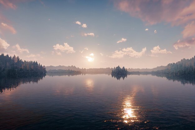 Foto un hermoso amanecer sobre el lago.