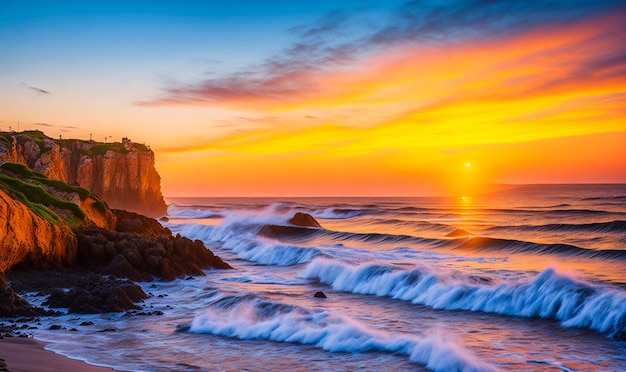 Hermoso amanecer sobre el paisaje rocoso de la playa del océano Portugal Europa