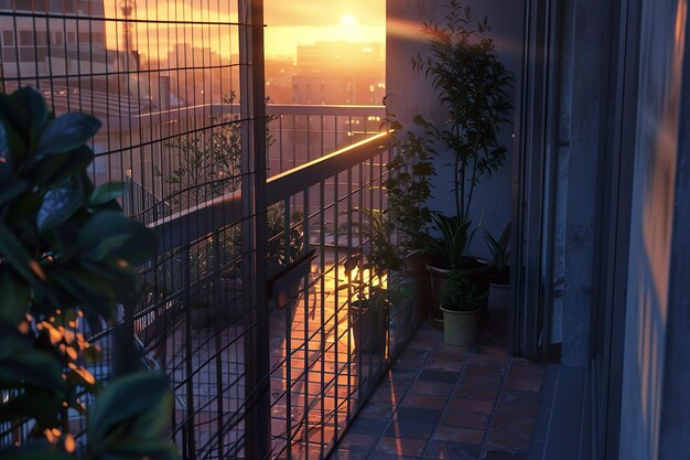 Foto hermoso amanecer urbano vista desde el balcón del apartamento