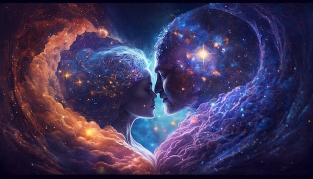 Hermoso amor verdadero Amor cósmico Amor eterno almas amantes IA generativa