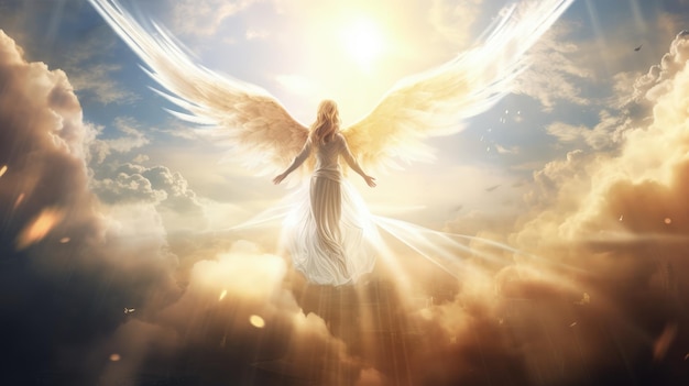 El hermoso ángel te trae un mensaje del cielo rayos de sol IA generativa