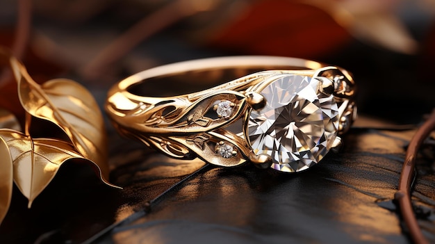 Un hermoso anillo de compromiso con diamantes.