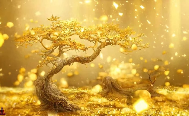 un hermoso árbol dorado brillando