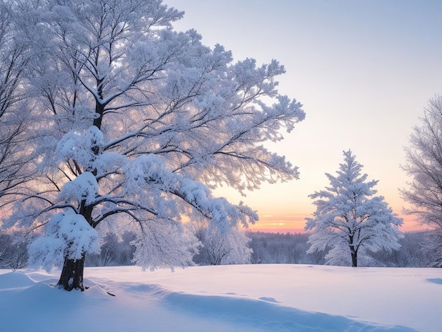 hermoso árbol de invierno por la mañana