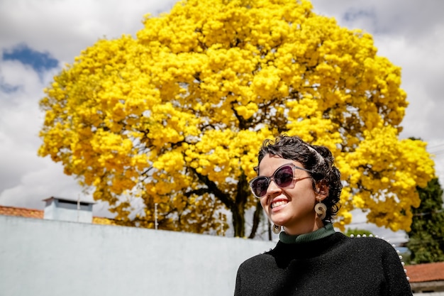 Hermoso árbol de ipe amarillo en invierno brasileño