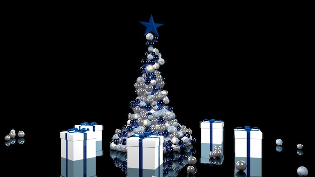 Hermoso árbol de navidad año nuevo representación 3D