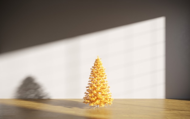 Hermoso árbol de Navidad y cajas de regalo en la habitación Espacio para texto