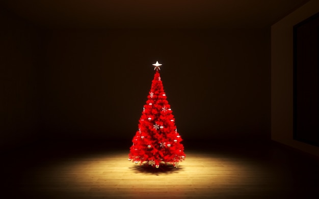 Hermoso árbol de Navidad y cajas de regalo en la habitación Espacio para texto