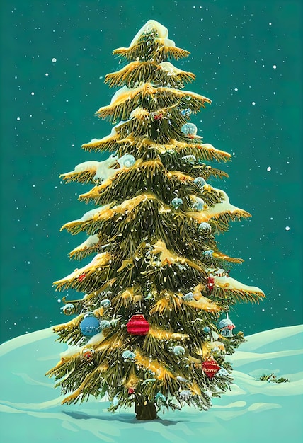 Hermoso árbol de Navidad decorado para Año Nuevo o Navidad Vacaciones de invierno Ilustración 3d