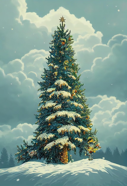 Hermoso árbol de Navidad decorado para Año Nuevo o Navidad Vacaciones de invierno Ilustración 3d