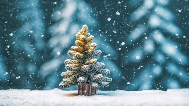 Hermoso árbol de Navidad decorado en un paisaje de invierno frío y nevado