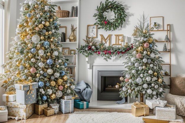 hermoso árbol de Navidad con regalos bajo el árbol generado ai