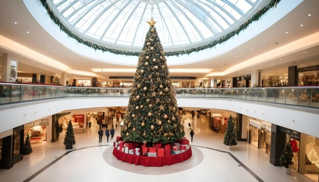 Hermoso árbol de Navidad en una tienda o hotel