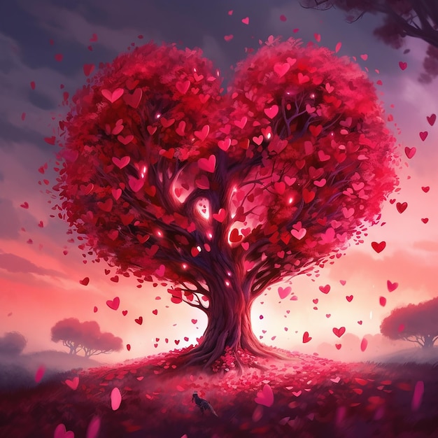 Foto hermoso árbol rosa en forma de corazón