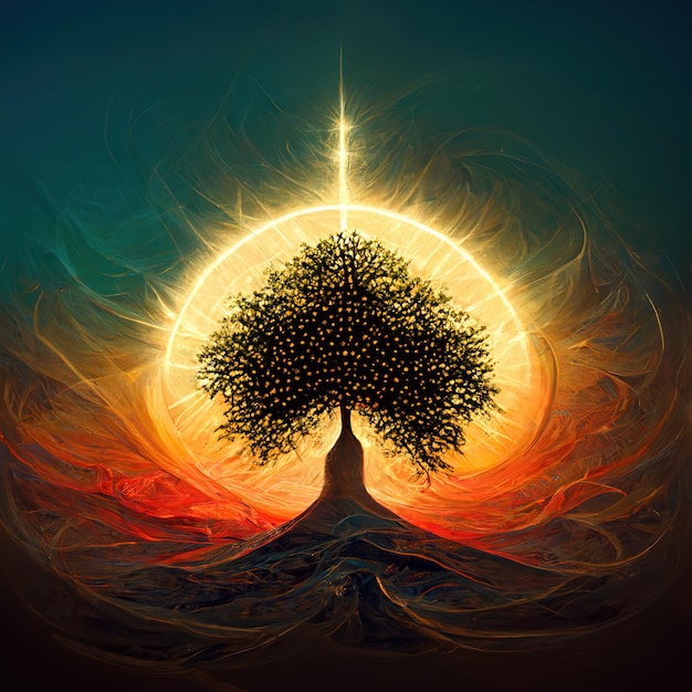 hermoso árbol de la vida símbolo sagrado individualidad prosperidad y concepto de crecimiento ilustración 3D