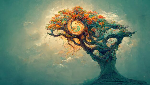 hermoso árbol de la vida símbolo sagrado individualidad prosperidad y concepto de crecimiento ilustración 3D