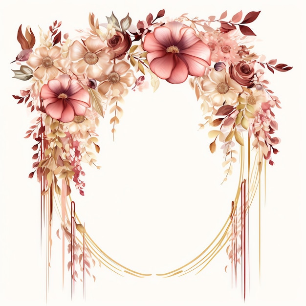 hermoso arco de bodas decorado con elementos florales en una ilustración de clipart de estilo boho