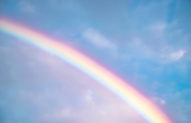 Foto hermoso arco iris en el cielo exponiendo toda la gama de colores como diversidad y arte