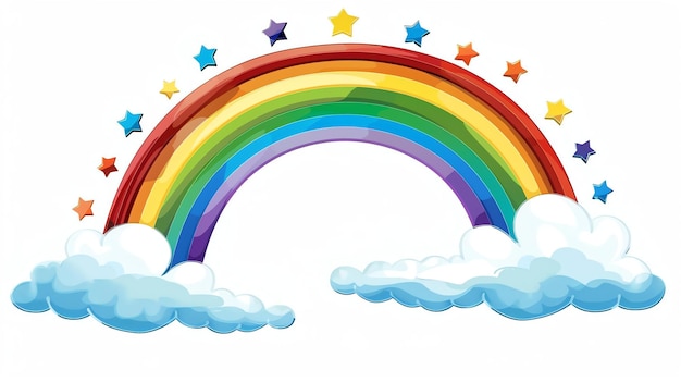 Foto un hermoso arco iris sobre una nube blanca y esponjosa el arco iris está hecho de los colores rojo naranja amarillo verde azul índigo y violeta