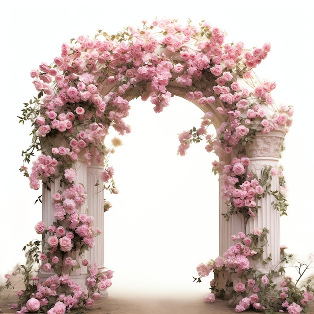 hermoso arco de jardín cottagecore lleno de rosas rosadas ilustración de imágenes prediseñadas de acuarela
