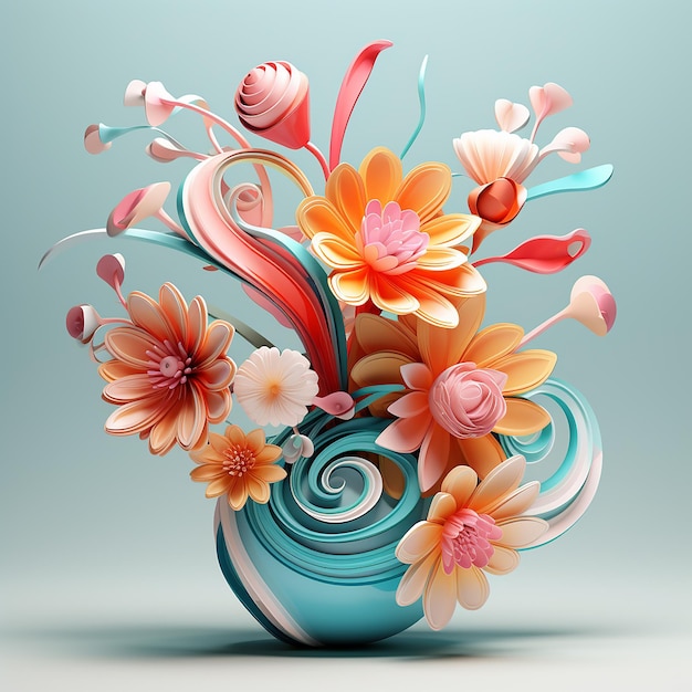 hermoso arreglo de flores abstracto en 3D