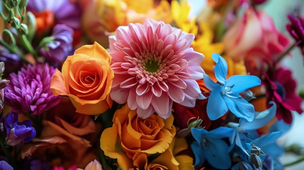 Un hermoso arreglo de flores de colores en una mesa