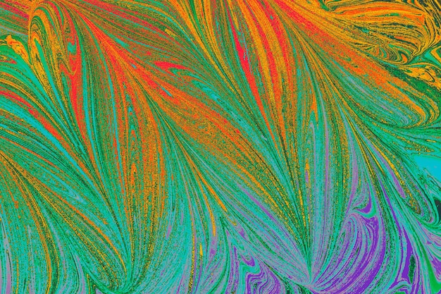 Hermoso arte abstracto de las técnicas de pintura marmoleada de Ebru sobre agua con pinturas acrílicas.