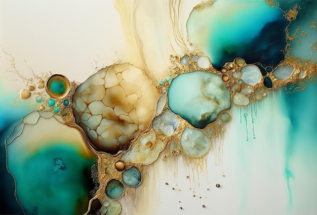 Hermoso arte fluido abstracto textura de fondo tinta y oro textura mixta Generativo ai