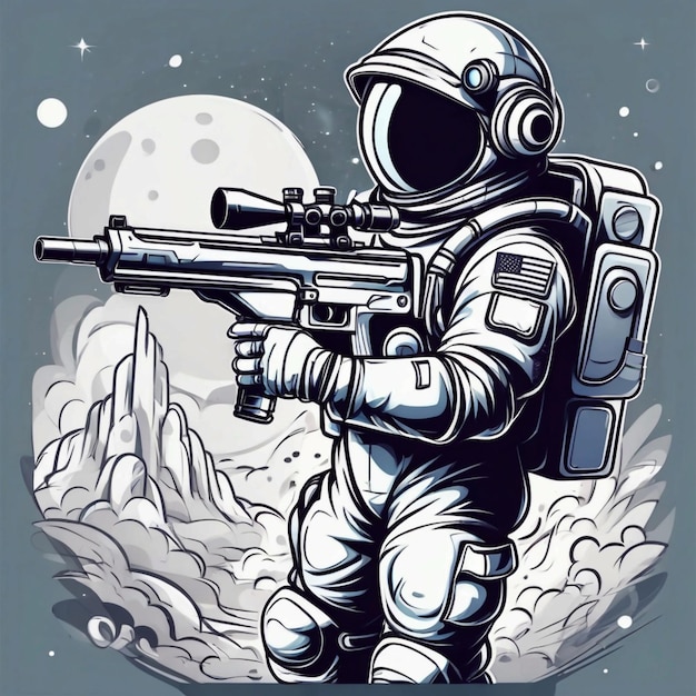 Un hermoso astronauta guerrero militar con una pistola de francotirador