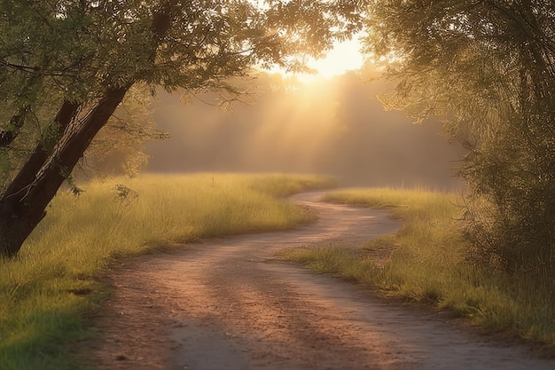 hermoso atardecer en el bosque la niebla de la mañana en el bosque hermosa puesta de sol en el bosque