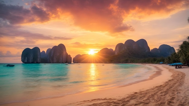 hermoso atardecer en la playa de Phi Phi Tailandia