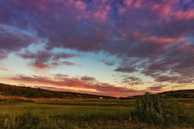 Hermoso atardecer de verano sobre la pradera