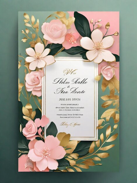 Un hermoso y atractivo diseño de tarjeta de invitación de boda de lujo con un elegante fondo floral