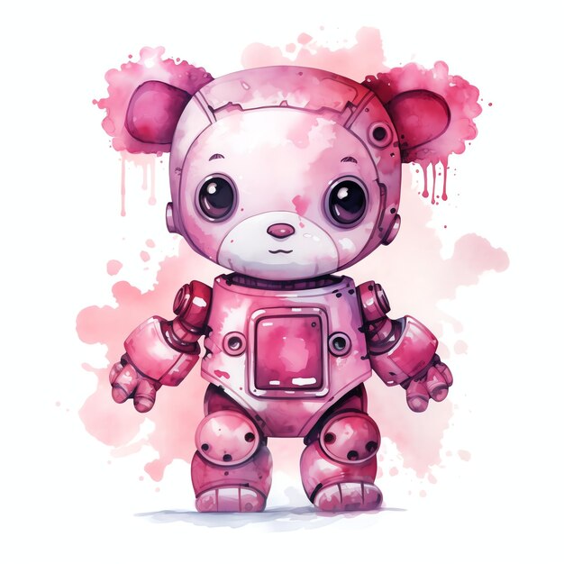 hermoso Baby Robot Teddy oso de peluche acuarela clipart ilustración