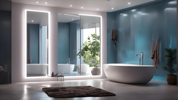 Hermoso baño con modernos espejos led.