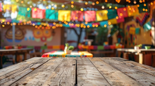 Foto un hermoso bar celebrando el 5 de mayo con una mesa.