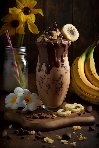 un hermoso batido con plátano y chocolate negro