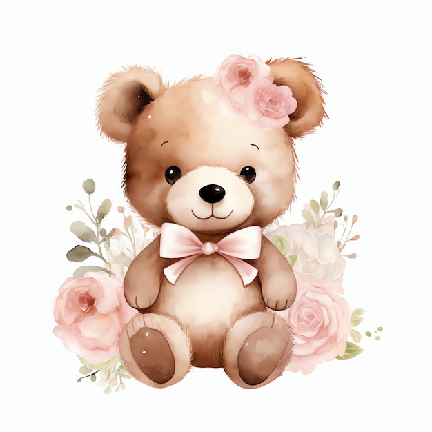 Foto hermoso bebé ambientalista osito de peluche acuarela clipart ilustración