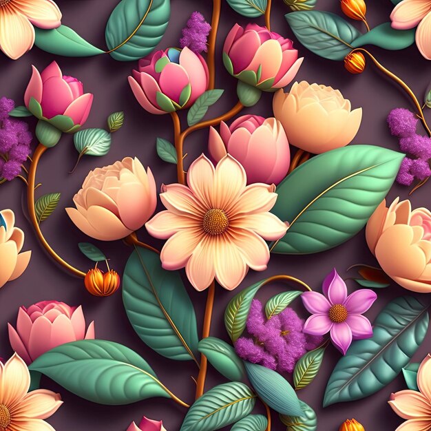 hermoso borde floral patrón de repetición sin costura para tela de papel tapiz y embalaje de papel cortinas cubiertas de edredón almohadas diseño de impresión digital ilustración 3d