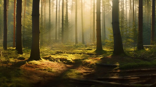 El hermoso bosque por la mañana