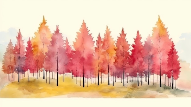 Un hermoso bosque otoñal pintado en acuarela con colores vibrantes Ilustración Generativa AI