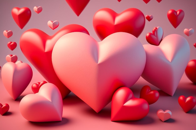 hermoso brillante corazones día de san valentín tema 3d render