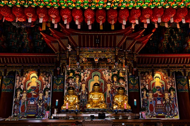 Hermoso buda antiguo en el santuario de Yonggung para los viajeros coreanos que visitan y rezan para bendecir el misterio sagrado en el templo de Haedong Yonggungsa en Gijang el 18 de febrero de 2023 en Busan Corea del Sur