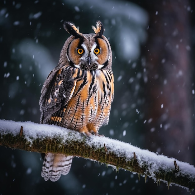 un hermoso búho en la nieve