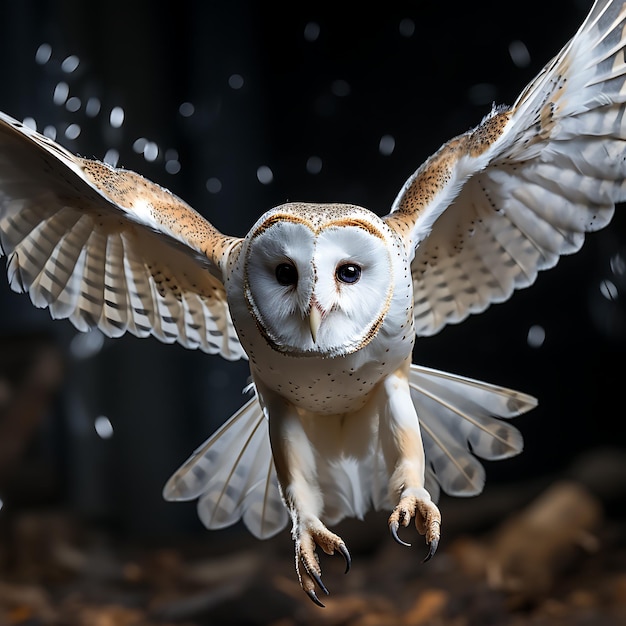 Foto el hermoso búho tyto alba volando en el bosque